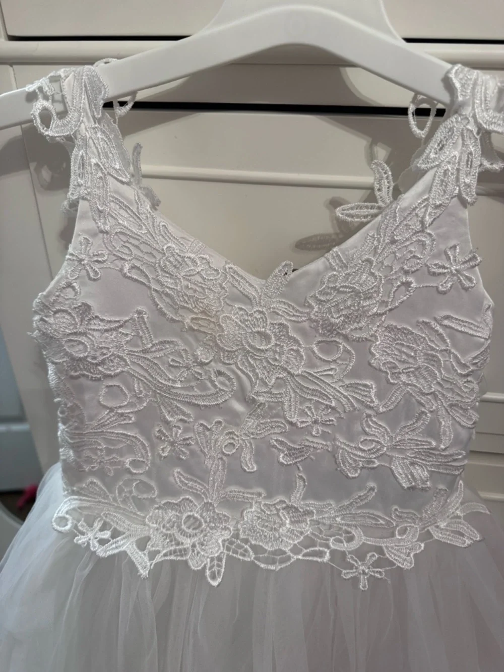 Azazie White Lace Bodice Tulle Flower Girl Dress - Picture 6 of 7